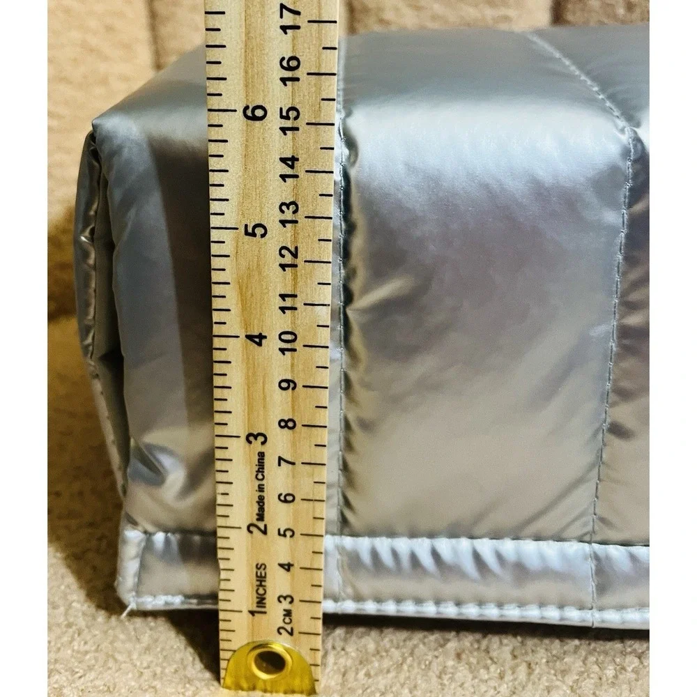 NEW W/ Tag TWO Shiny Silver Puffer Quilted Full Size Tissue Box Holders